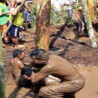 Santri di Pacitan Lomba Panjat Batang Pisang