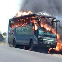 Bus ALS Terbakar di By Pass Mojokerto