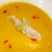 Sweet Potato Soup with Chicken Potsticker