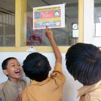 Polsek Jambangan Pasang Poster Noordin M Top di Sekolahan