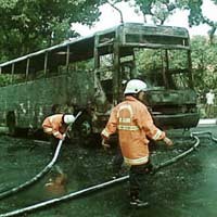 Bus Dephan Terbakar di Tol Cileunyi