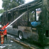 Bus Gandeng TransJ Meledak dan Terbakar di Jl Kramat Raya