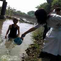 Ribuan Bibit Ikan Disebar Guru dan Siswa SMP 26 di Kolam