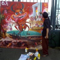 Aksi 9 Seniman Melukis WC Umum di Gedung DPR