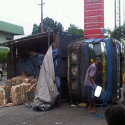 Truk Muat Karton Terguling