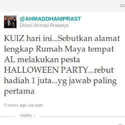 Wow, Dhani Bikin Kuis Di Mana Rumah Maia di Twitter