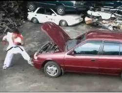 Bak Street Fighter, Seorang Pria Hancurkan Mobil