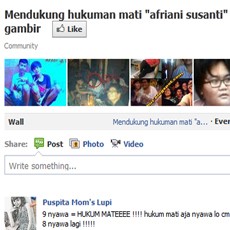 Wah, Ribuan Facebooker Dukung Afriyani Dihukum Mati