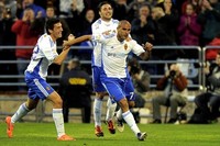 Real Zaragoza unggul terlebih dahulu lewat gol Aranda di menit ke-30. AFP/Lluis Gene.
