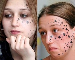Wanita yang Punya 56 Tato Bergambar Bintang di Wajah