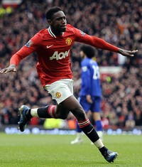 Danny Welbeck melakukan selebrasi usai membobol gawang Manchester United di menit ke-57. ReutersS/Nigel Roddis.