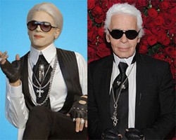 Lucu! Ashton Kutcher Berdandan Mirip Karl Lagerfeld
