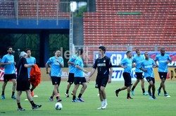 Inter sebelum melakukan latihan terbuka, menghadiri acara jumpa pers di Hotel Mulia yang diikuti kapten Javier Zanetti dan pelatih Andrea Stramaccioni. Mohammad Resha Pratama/detikSport.