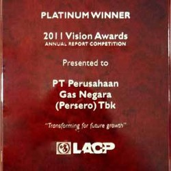 PGN Raih Overall Platinum Winner dalam LACPs Annual Report Competition, the 2011 Vision Awards