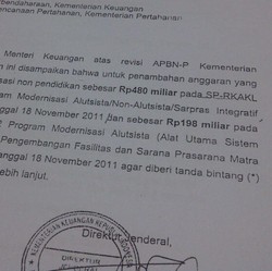 Ini Surat Kemenkeu yang Bintangi Anggaran Kemenhan 