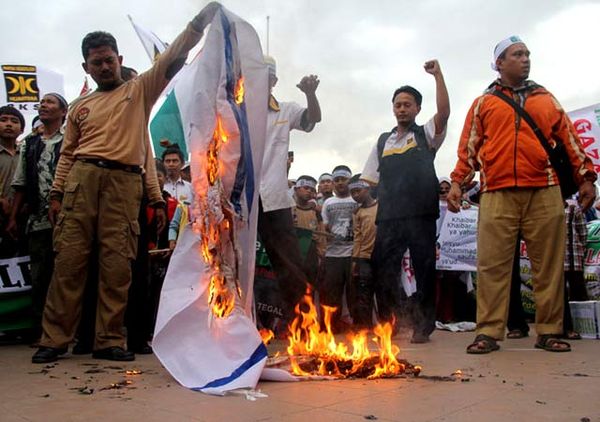 Pendemo Bakar Bendera Israel