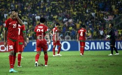 Para pemain Indonesia terlihat kecewa dengan hasil tersebut.