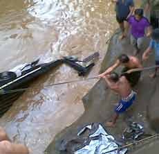 Pick Up Muat Kentang Terjun ke Sungai, Dua Orang Tewas