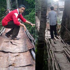 Gaya Uji Nyali Jokowi & Dede Yusuf di Jembatan Reyot Srengseng Sawah
