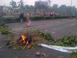 Demo Kades Anarkis, Cabuti Tumbuhan, Rusak Pagar Tol dan Bakar Ranting