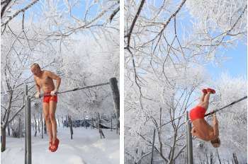 Cuma Pakai Celana Dalam, Kakek Yinyu Sehat Berolahraga di Salju