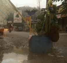 Jalan Provinsi Berlubang, Warga Pacitan Tanam Pisang