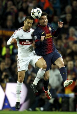 Pertandingan leg kedua babak 16 besar Liga Champions antara Barcelona kontra AC Milan dihelat di Camp Nou, Rabu (13/3/2013) dinihari WIB. Reuters/Gustau Nacarino.