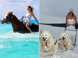 Romantis! Wanita Ini Keliling Dunia Pakai Gaun Pengantin 