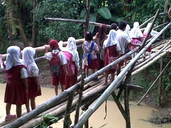 Mereka Anak SD Pemberani, Meniti Jembatan Bambu Menyeramkan di Lebak