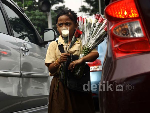 Berjualan Bunga untuk Biaya Sekolah
