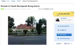 Rumah Singgah Bung Karno di Yogya Dijual