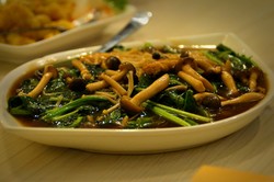 Stir-Fried Pocai with Enoki and Shimeji Mushroom
