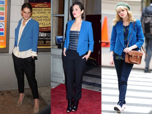 Blazer Biru Katie Holmes, Marion Cotillard dan Emma Stone