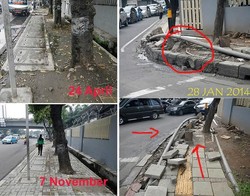 Ini Foto Galian Kabel Mengacak-acak Kecantikan Trotoar di Rasuna Said