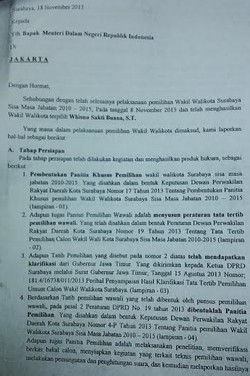 Surat Panlih ke Mendagri: Penetapan Wawali Surabaya Tidak Sah!