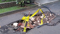 Lubang Bekas Galian Air dan Trotoar di Kemang Timur Membahayakan