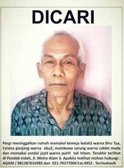 Kakek Azhar Sudah 3 Hari Hilang, Terakhir Terlihat di Pondok Indah