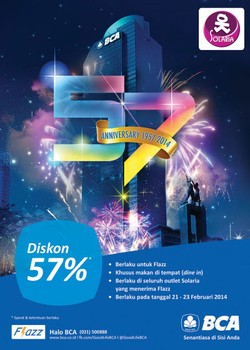 Makan di Solaria Dapatkan Diskon 57% di Hari Ulang Tahun BCA ke 57