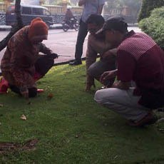 Melihat Risma Rapat dengan Anak Buah di Taman Jl Mayjen Sungkono