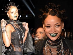 Seram! Rihanna Bergaya Gothic dengan Lipstik Warna Hijau