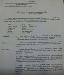 Beredar Surat Rekomendasi Pemecatan Prabowo dari TNI
