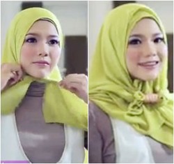 Tutorial Hijab Tanpa Peniti dengan Scarf Segiempat untuk Hari Raya