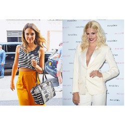 Jessica Alba Cantik dengan Crop Top, Blazer Tanpa Bra Pixie Lott