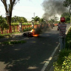 Sebuah Motor Terbakar Setelah Kejatuhan Ranting Pohon