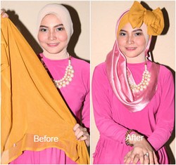 Tutorial Hijab untuk Tampil Eksentrik dengan Pita Besar