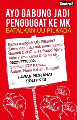 KontraS Galang Dukungan Rakyat Gugat UU Pilkada via DPRD ke MK