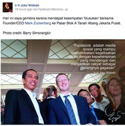Jokowi Juga Update Foto Blusukan Tanah Abang Bareng Zuckerberg di FB