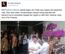 Jokowi Update Status di FB: Pak Prabowo Adalah Bagian dari Hidup Saya