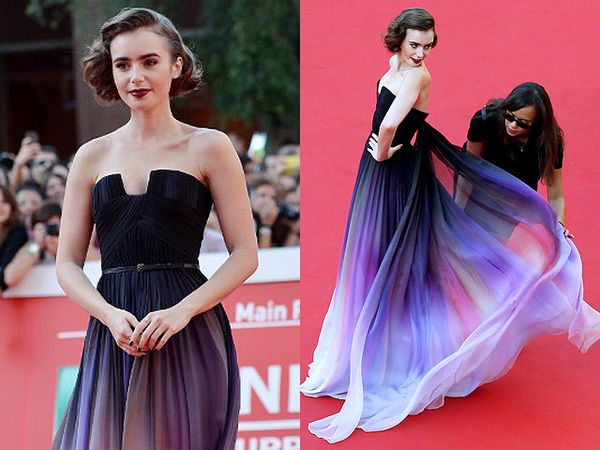 Keanggunan Lily Collins Bergaun Ombre