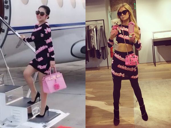 Gaya Syahrini vs Paris Hilton dengan Baju Moschino